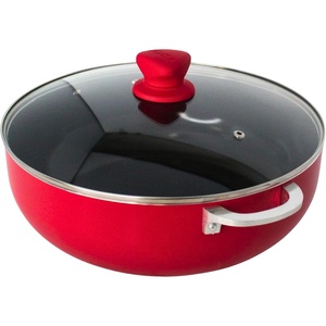 image:imageIMUSA 69 Qt Large Red Aluminum Dutch Oven Caldero with Black Ceramic Nonstick amp Glass Lid  Big Rice Stew Cooking Pot for Soups Beans Braising amp Traditional Hispanic Recipes69 Qt